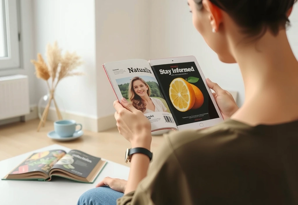 Personne lisant un magazine numérique sur la santé et le bien-être