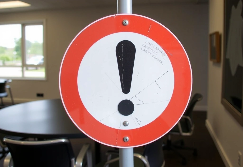 Panneau d'avertissement avec un point d'exclamation, symbolisant la limitation de responsabilité